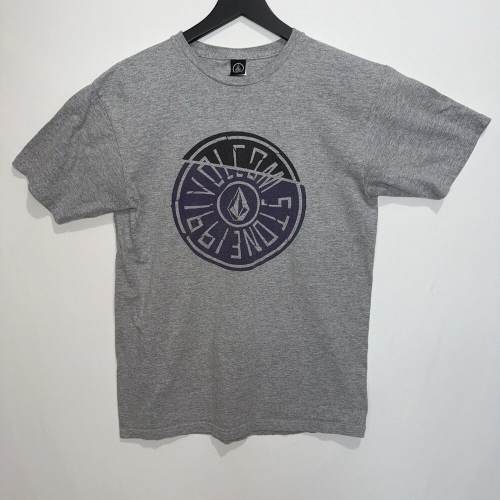 Volcom T-Shirt Green Stone Logo Graphic Tee Grey, Medium